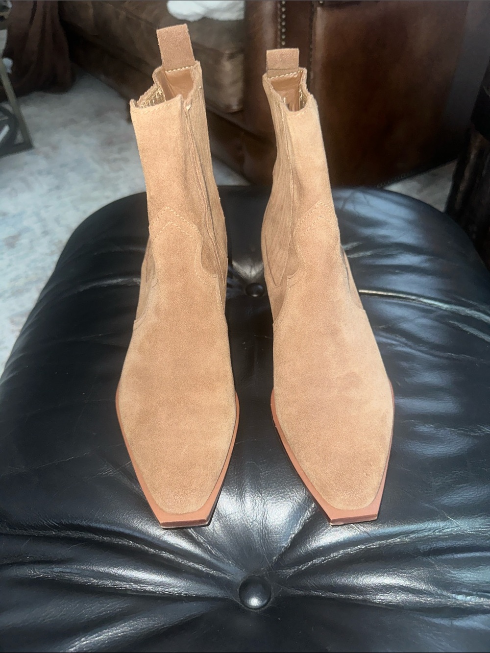 Dolce Vita Brown Suede Pointed Toe Chelsea Booties-7